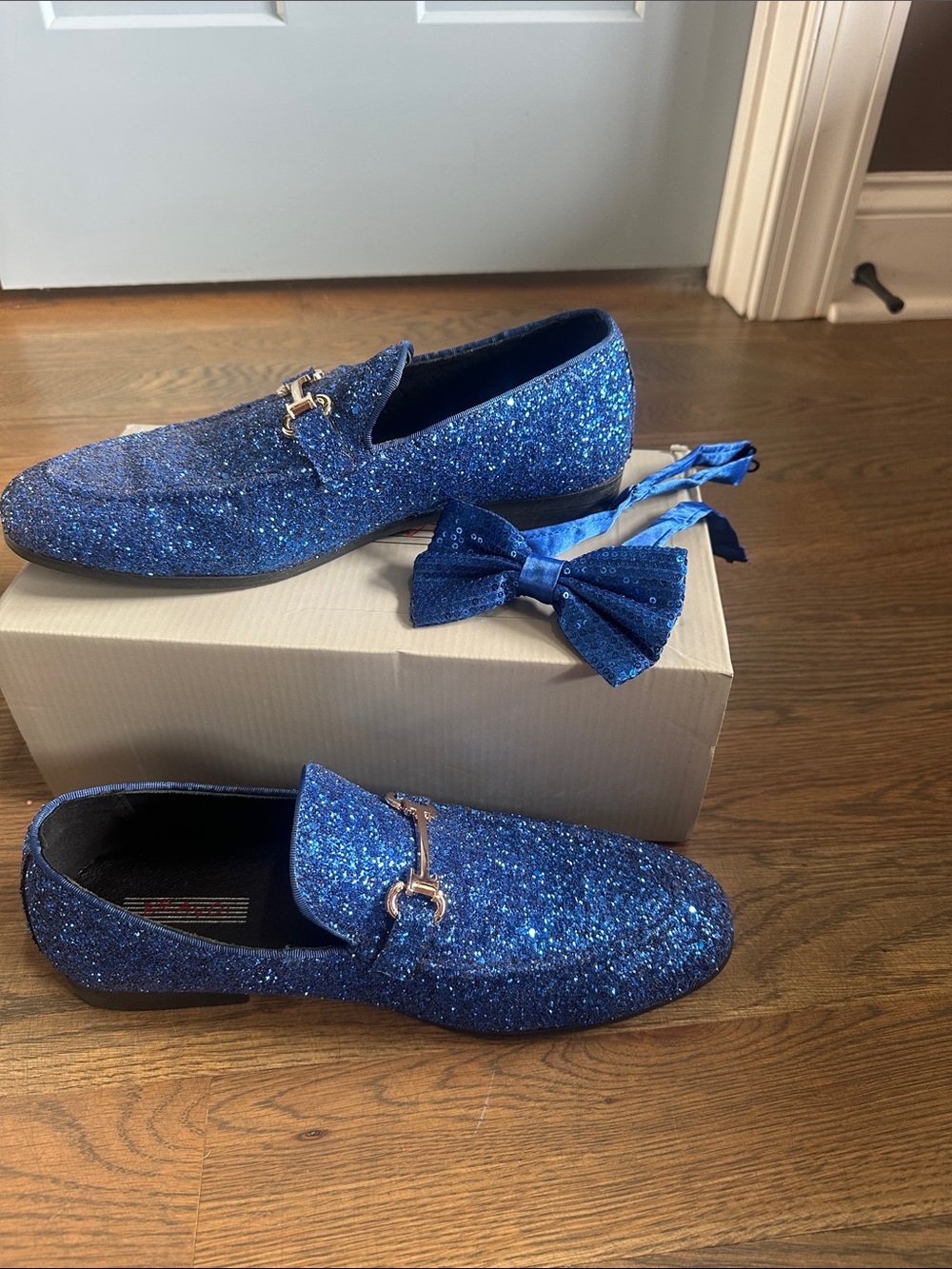 Men's Glitter Blue Slip-On Loafers with Metallic Bit